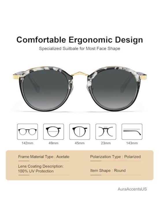 Acetate Metal Bridge Retro Round Sunglasses Polarized UV Protection main image 6